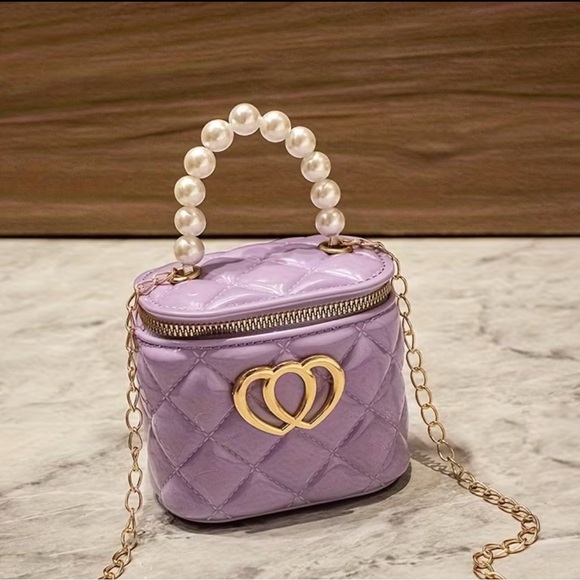 Handbags - Elegant Purple Quilted Bag with Pearl Handle